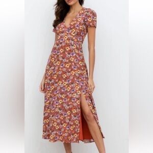 Yumi Kim Love Me Tender Dress in So Amazing Rust Floral Midi M